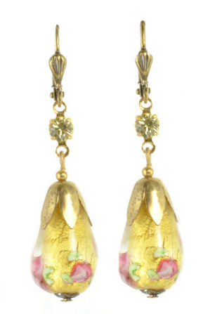 Vintage Venetian Glass Gold tone Dangling Pierced Earrings 