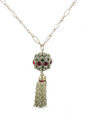 Vintage Style Encrusted Red Crystal Ball Tassel Necklace - Red Crystal Ball Pendant Vintage Style Encrusted Red Crystal Ball Tassel Necklace - Red Crystal Ball Pendant