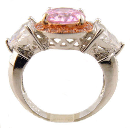 Two Tone 2.00ct Pink Cubic Zirconia Halo Ring w/ Trillions | Sterling  Silver | Sz 8