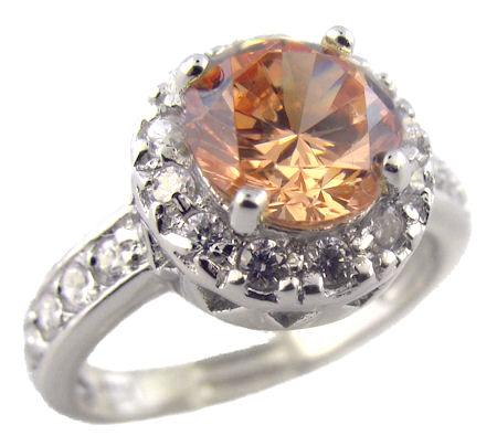 Sterling Silver 1.25ct Champagne Cubic Zirconia Halo Ring