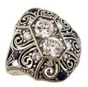 Sterling Art Deco Cubic Zirconia & Sapphire Ring