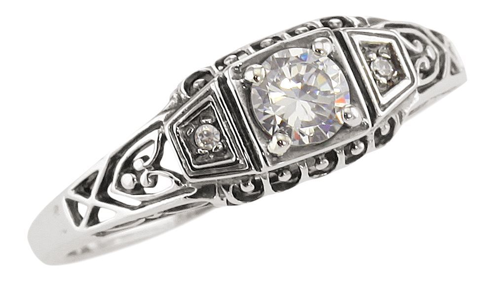 ctw Details about   Diamond Vintage Filigree Ring 1/3 Carat in Sterling Silver