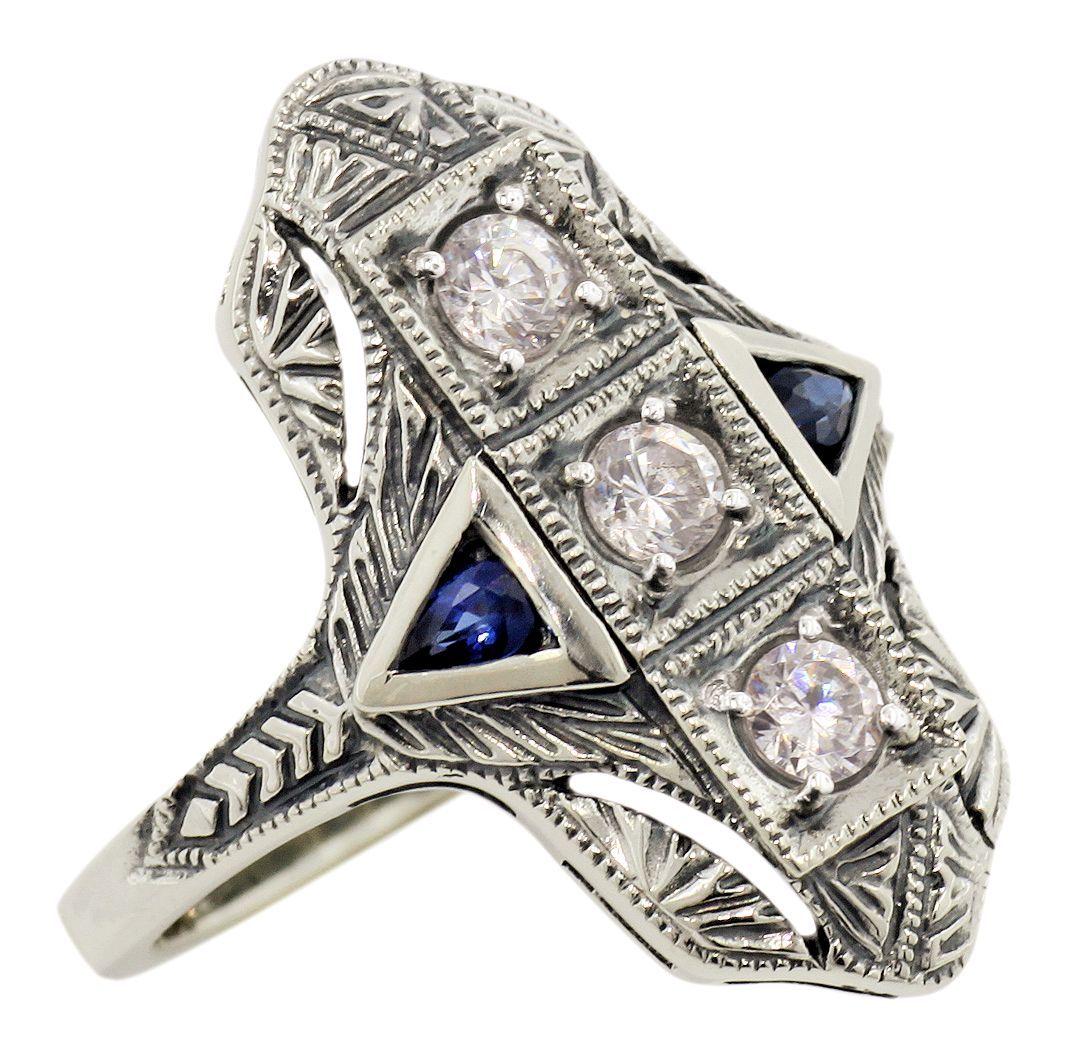 deco filigree rings deco style filigree white topaz and sapphire ring in deco filigree rings deco style filigree white topaz and sapphire ring in