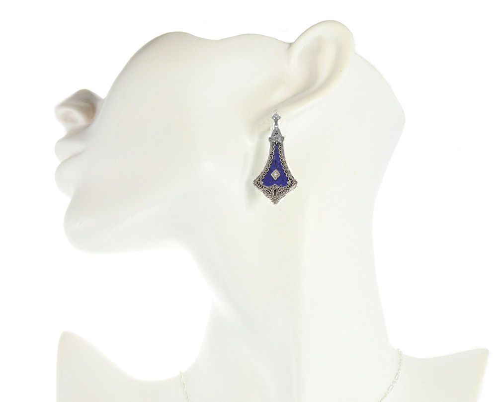 Details about   Vintage Abstract Art Deco Lapis Lazuli Sterling Silver Diamond Shape Earrings