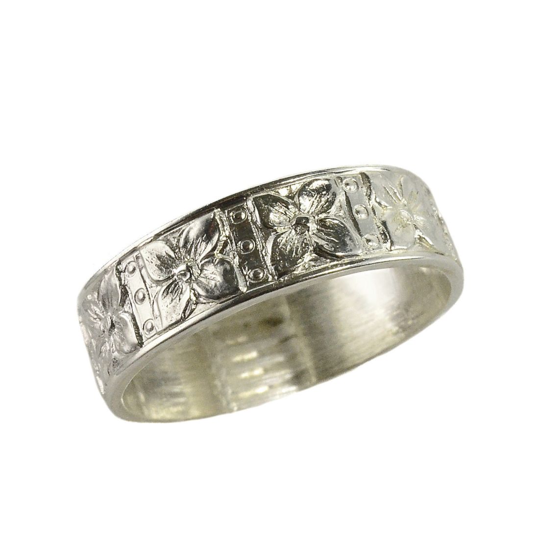 Sterling Silver Blooming Flower Pattern Band in Antique or Polished Finish