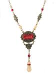 Art Deco Style Pink Glass Crystal Lavaliere Necklace