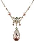 Art Nouveau Style Pink Faux Pearl and Crystal Drop Necklace