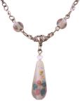 Antique Style Frosted Glass and Crystal Lavaliere Necklace