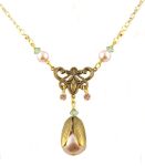 Art Nouveau Style Pink Faux Pearl and Crystal Drop Necklace