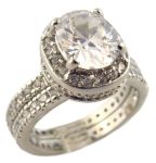 Sterling Silver 3.00ct Oval Cubic Zirconia Halo Engagement Set
