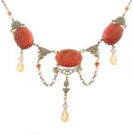Victorian Style Floral Pressed Red Glass Festoon Necklace