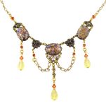 Victorian Style Opal Glass and Green Crystal Festoon Necklace