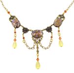 Victorian Style Opal Glass and Green Crystal Festoon Necklace