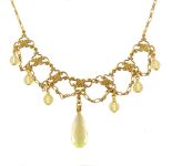 Victorian Style Peridot Colored Bead & Vaseline Glass Festoon Necklace