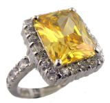 4.00ct Radiant Cut Canary Colored Cubic Zirconia Ring