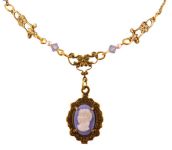 Antique Style Cameo and Faux Pearl Lavaliere Necklace