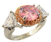 Two Tone 2.00ct Pink Cubic Zirconia Halo Ring w/ Trillions