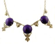 Art Deco Style Lapis Colored Czech Glass Embossed Link Necklace