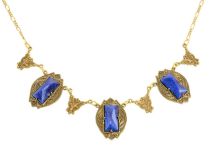 Art Deco Style Lapis Lazuli Colored Czech Glass Link Necklace