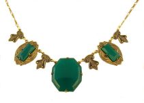 Art Deco Style Green Onyx Colored Czech Glass Necklace