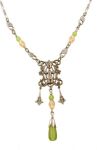 Art Nouveau Style Peridot and Pink Crystal Drop Necklace