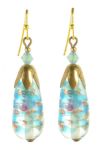 Venetian Blue Sommerso Glass Bead and Crystal Dangle Earrings